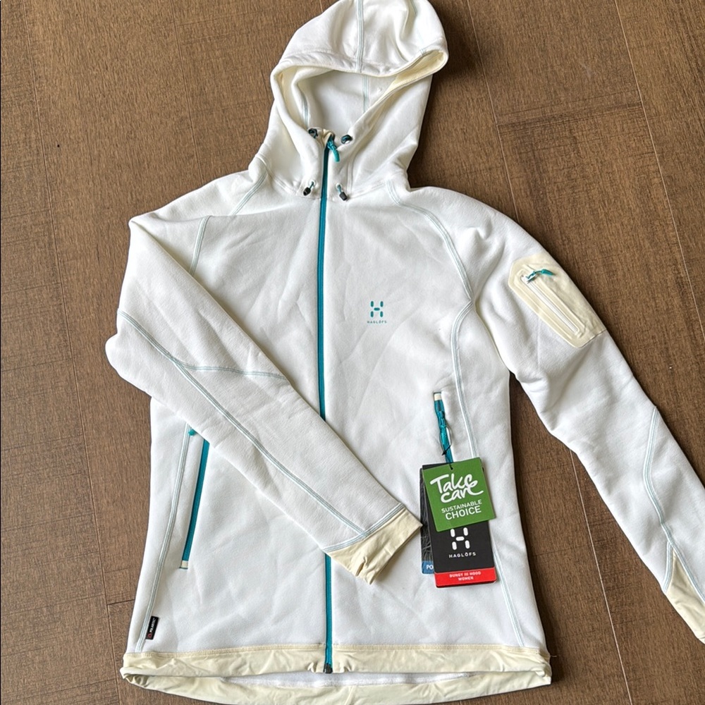 White and Blue Fitted Zippered Fleece Hoodie